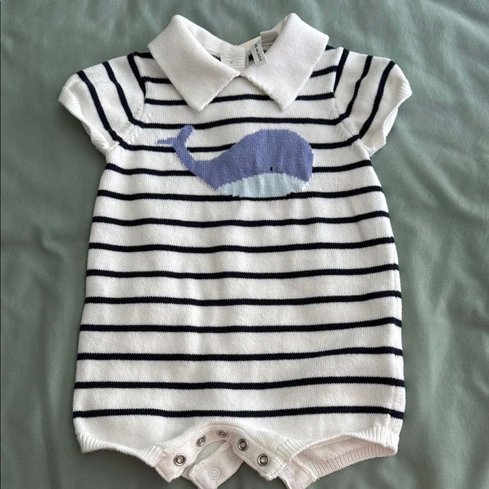 Janie and Jack Navy and White Striped One Piece